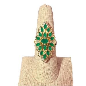 Brand New Gold Tone Green And White CZ Marquis Ring